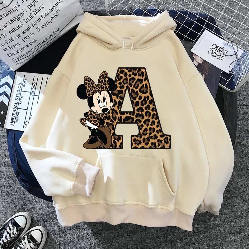 

2022 New Minnie Letter A B C Disney Hoodies Kawaii Clothes Women Cartoon Harajuku Hoodie Autumn Tops Casual Pullover Sweatshirt
