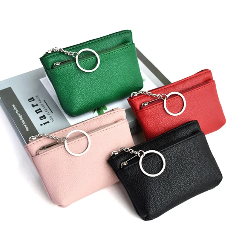 

Mini Women Men PU Leather Coin Purse Wallet Clutch Double Zipper Small Chang Money Bag Key Card Holders Girls Pocket Wallet