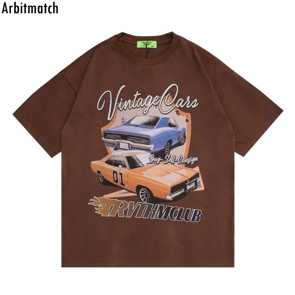 

Arbitmatch Hip-hop Streetwear Men’s T-shirt 2022 Spring Summer Letter Car Print T-shirt Men and Women Cotton Graphic Tee Top
