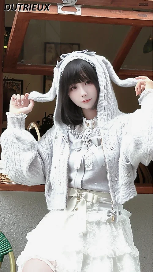 Осень-зима милые повседневные кардиганы в японском стиле с кроличьими ушками для