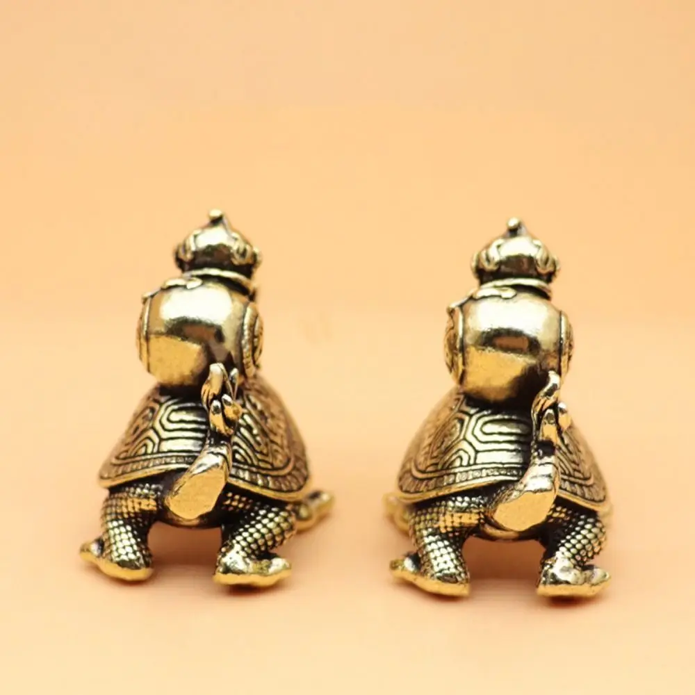 Vintage Handicraft Dragon Turtle Statue Copper Antique Animal Ornament Solid Miniatures Office