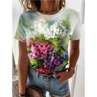 2022 new floral womens short sleeve t shirt 3d printed round neck fashion top summer daily casual all match shirt