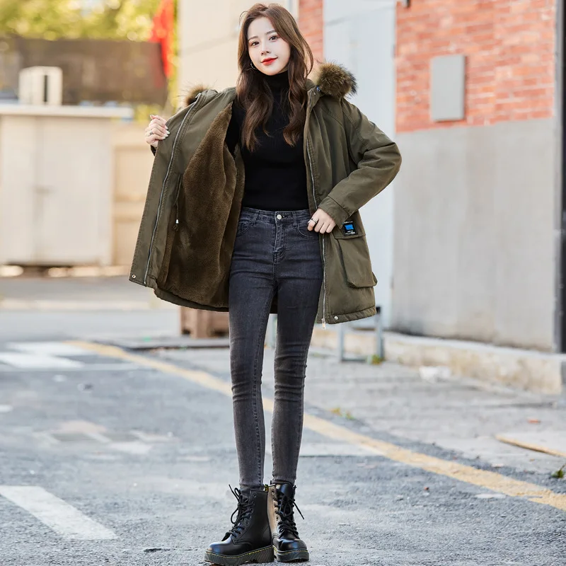 Black Green Down Cotton Coats Women New Slim Fashion Hooded Thicken Warm Parkas Padded Jacket Female Clothing Tops Office Lady