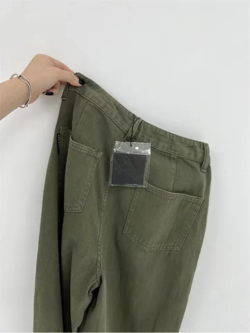 2022 Autumn New Women Green Jeans High Waist Loose Straight Wide Leg Denim Female Y2k Casual Streetwear Vintage Mopping Trouse