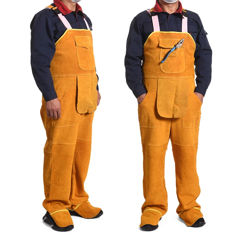 

Male Female Electric Welding Soldering Working Protection Apron Trousers Cow Leather Heat Insulation Fire Retardant