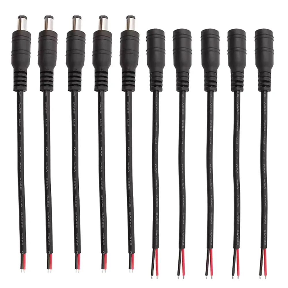 1/5/10 шт. черный 5 x 2 1 мм штекер постоянного тока папа-мама кабель проводной косичка