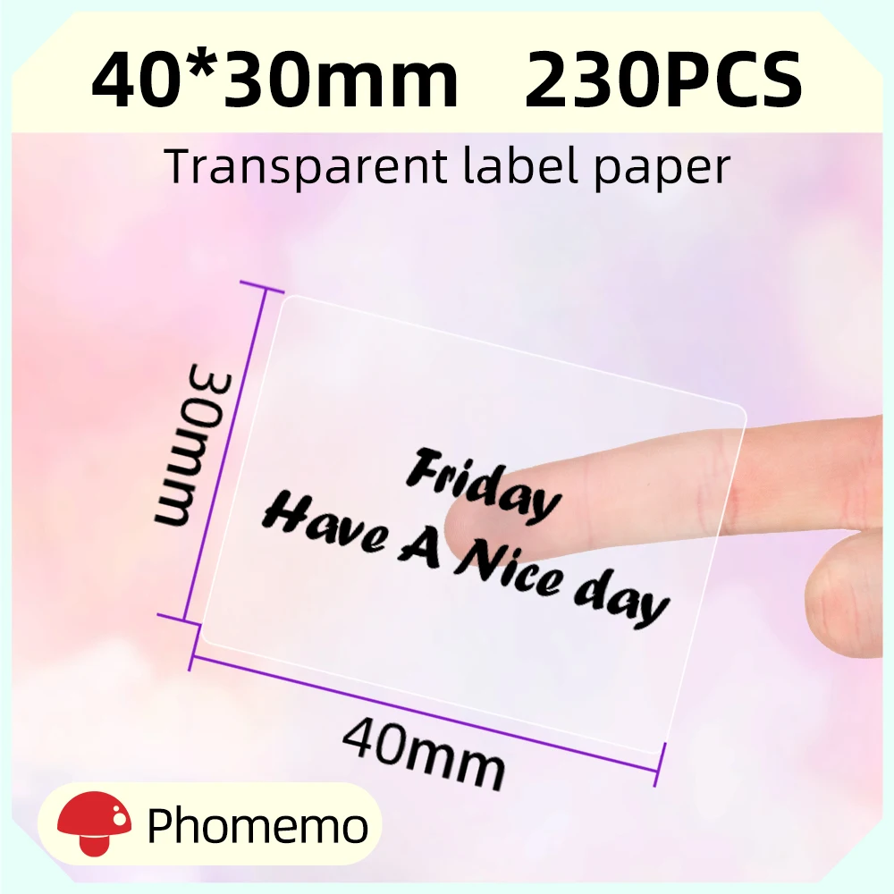 Phomemo Clear Transparent Self-Adhesive Labels Paper for Phomemo M110 200 220 Label Printer Thermal Sticker Printable Paper Roll