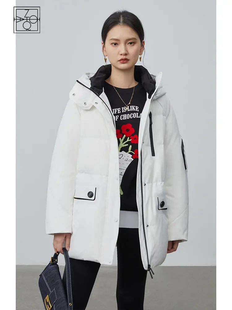 ZIQIAO 105.5-123.5G Filling Capacity White Ski Suit White Duck Down Jacket Women Winter 2022 Fashion Warm Bread Jacket Female