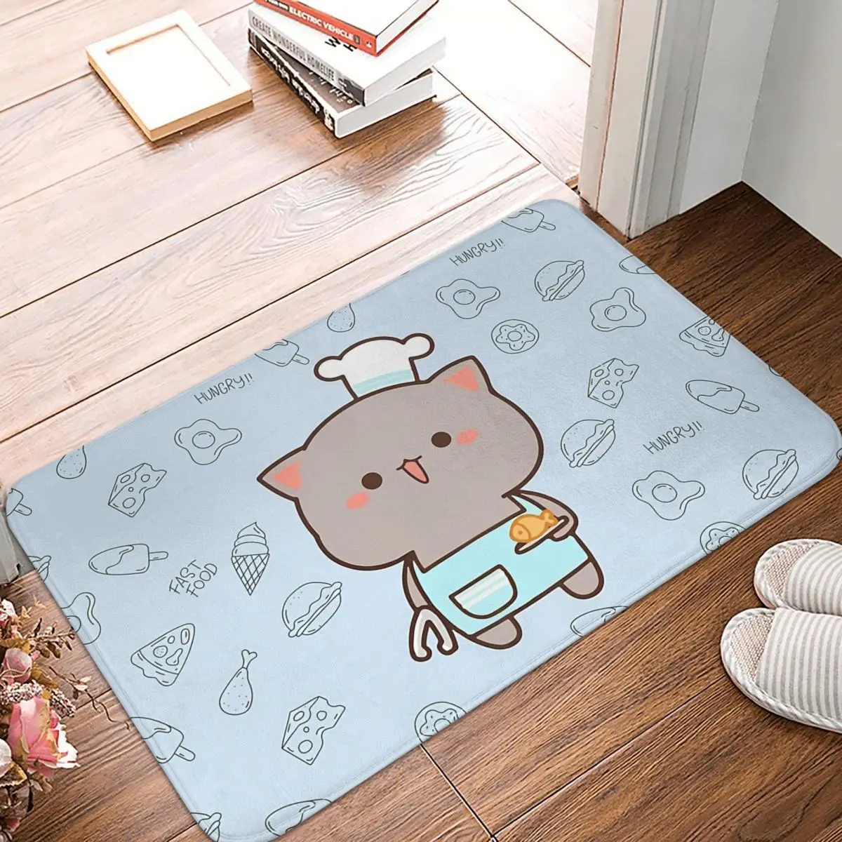 

Peach Goma Mochi Cat Non-slip Doormat Chef In Beautiful Blue Color Carpet Bath Kitchen Mat Outdoor Indoor Modern