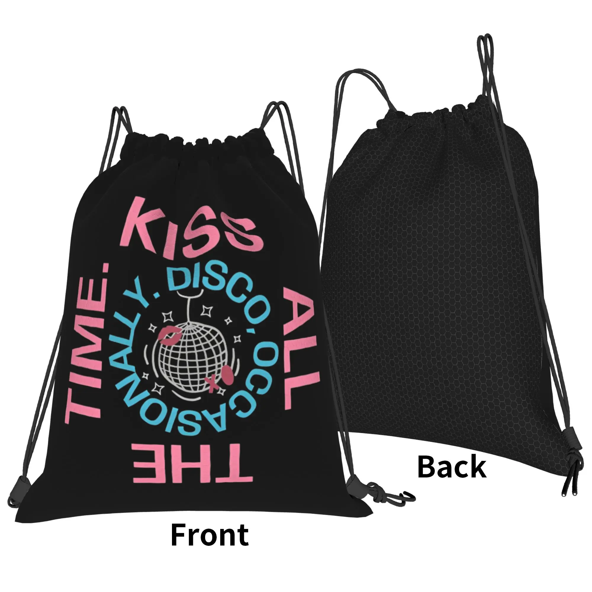Фото Спортивная сумка-мешок Kiss All The Time Disco Backpack с завязками, в стиле Харрис, для спортзала и путешествий, 36 см (Ш) x 43 см (В) №2
