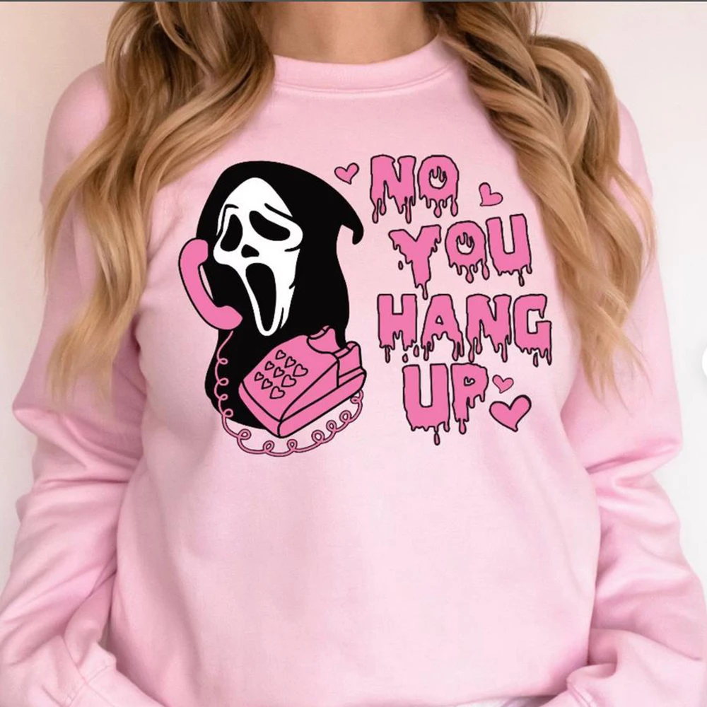 

No You Hang Up Crewneck Sweatshirt Retro Scream Shirt Funny Horror Scream Sweater Horror Movie Halloween Tshirts Halloween Gift