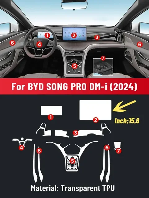 

Для BYD SONG PRO 2024, центральная консоль двери автомобиля, медиа-приборная панель, навигация, ТПУ, защитная пленка от царапин, аксессуары