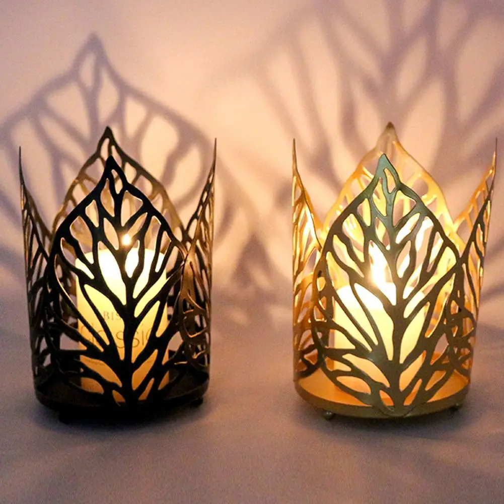 S Vintage Hollow-out Leaf Tea Light Candle Holders Pillar Votive Candlesticks For Table Centerpiece Home Decor
