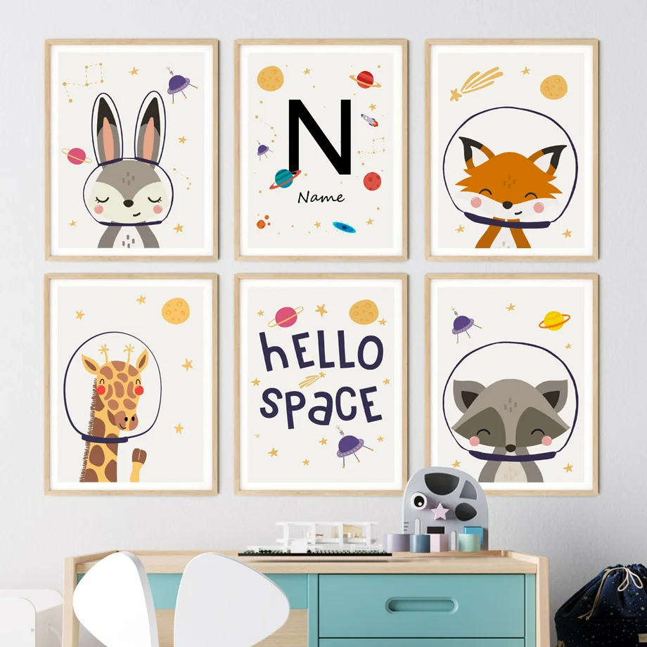 

Rabbit Fox Giraffe Raccoon Space Animal Wall Art Canvas Painting Nordic Posters And Prints Wall Pictures Baby Kids Room Decor