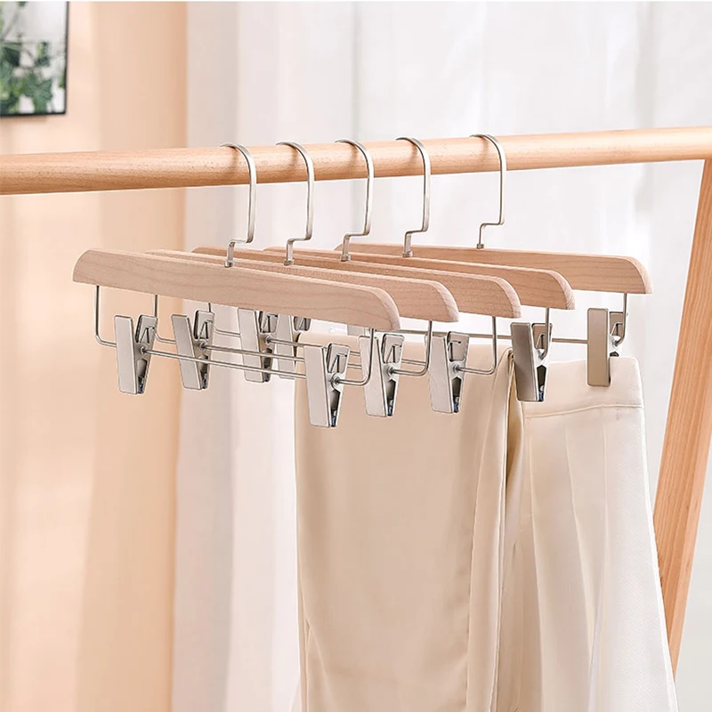 Деревянные вешалки для брюк Роскошные вешалки для брюк и юбок с регулируемым зажимом, многофункциональная организация гардеробной, зажимы для пальто на вешалках.
