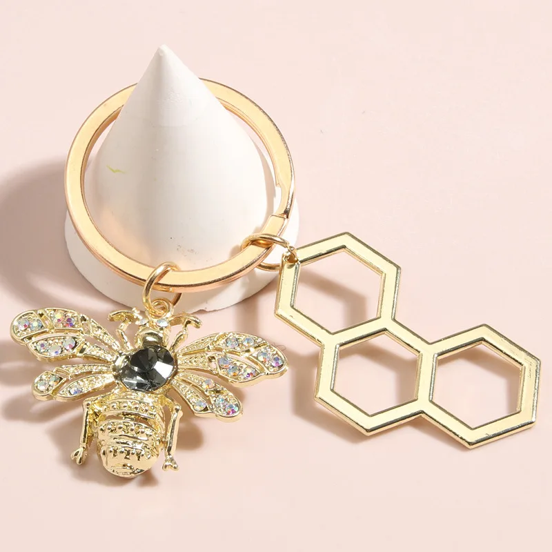 

New Bee Hive Keychain KeyRing Women Man Accessories Jewelry Bag Pendant Friendship Family Gift