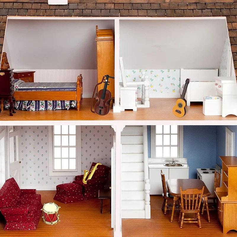 Набор миниатюрных музыкальных инструментов для кукольного домика 12 шт.