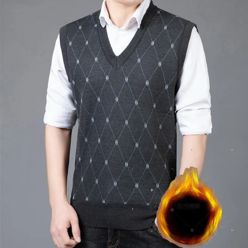 

Мужской свитер без рукавов, жилет, флисовый плотный зимний приталенный мужской вязаный жилет, деловой мужской жилет, мужской свитер, жилет, 2023