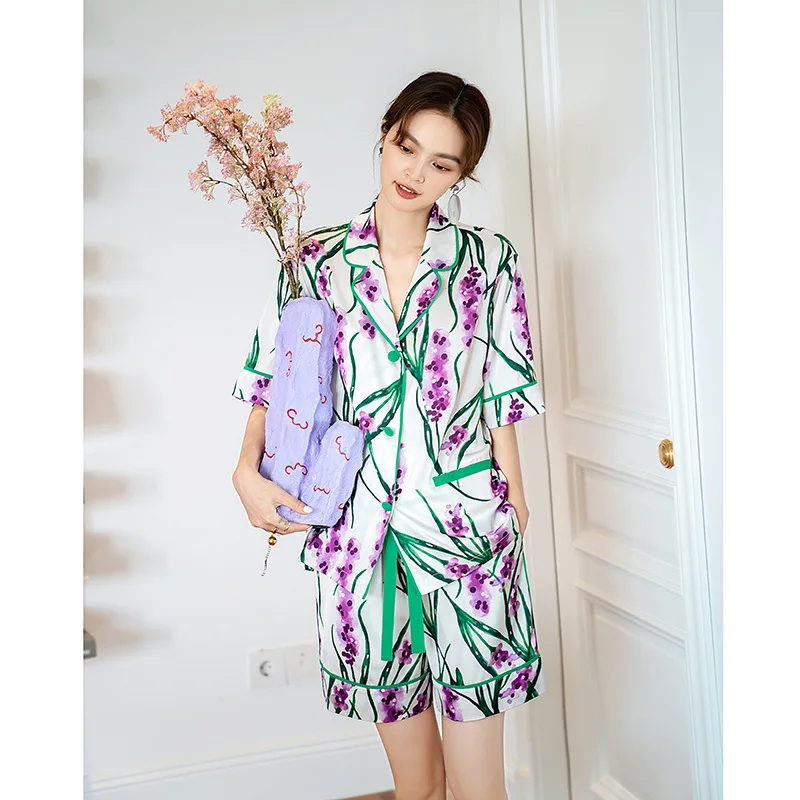 Womens Vintage Pajama Luxury Clothes Floral Print Two Piece Sets Womens Outfits Pyjamas Sleep Wears For Women