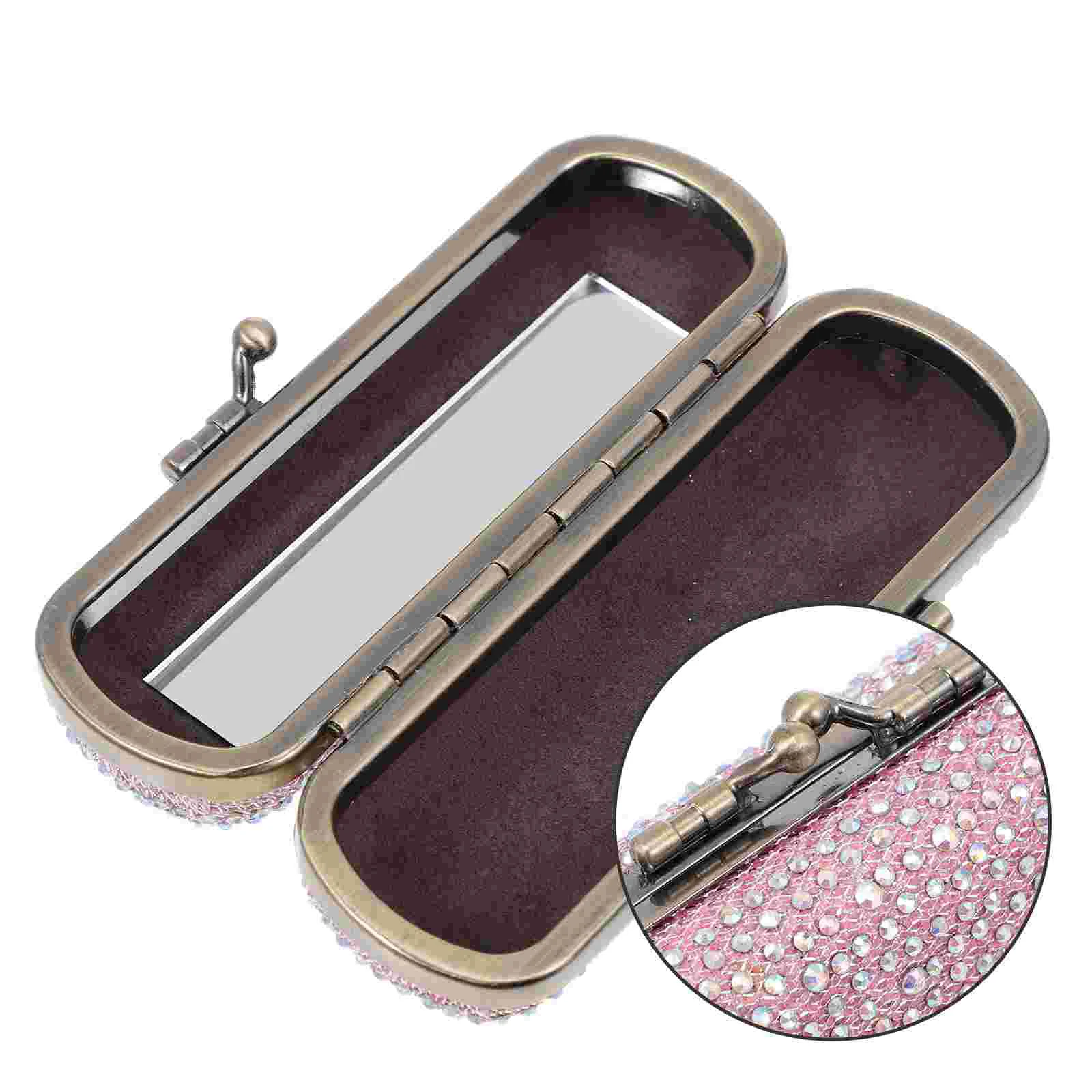 

Lipstick Holder Case Box Rhinestone Crystal Containermirror Storagelip Glitter Purse Gloss Clip Holding Vintage Luxury Woman