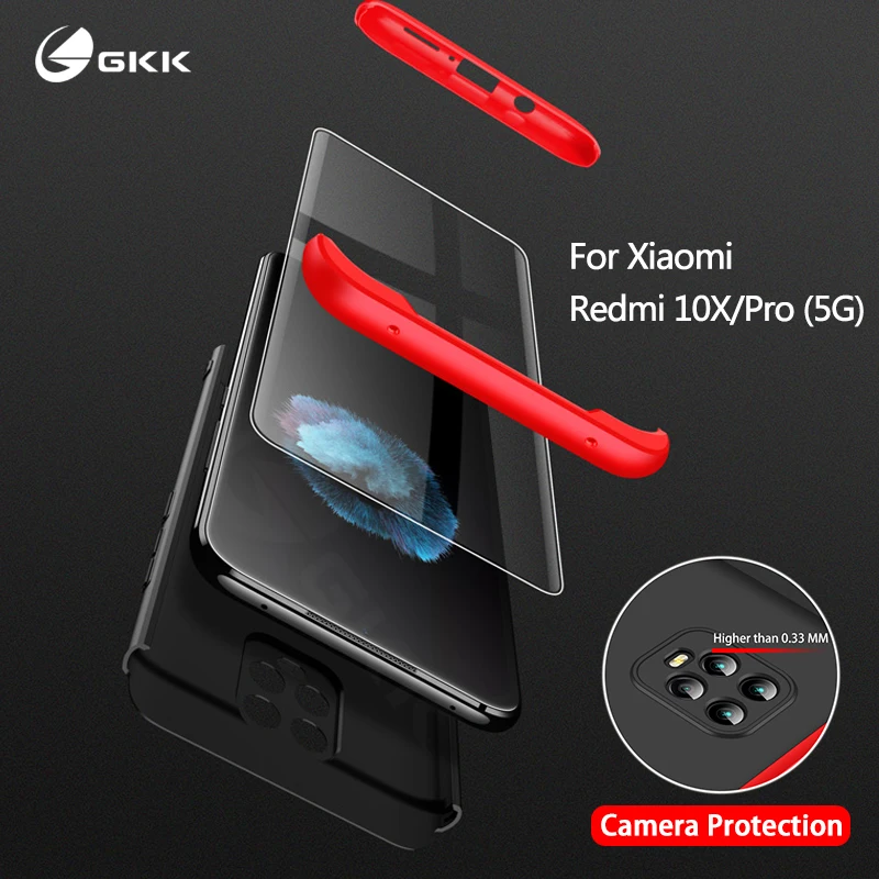 

GKK Case For Xiaomi Redmi 10X Pro Case 5G Full Protection WIth Glass Anti-knock Hard Matte Cover For Xiaomi Redmi 10X Pro Coque