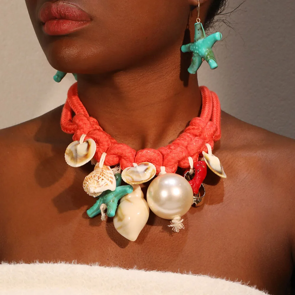 Массивное ожерелье и серьги в стиле бохо морская звезда ракушки ювелирные