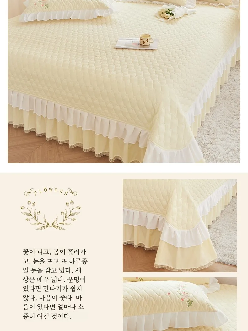 Solid French sle Lace Bed Cover Single Piece Quilted Quilting Thickened Sheet Tatami Kang Three-Piece Set Four Se...