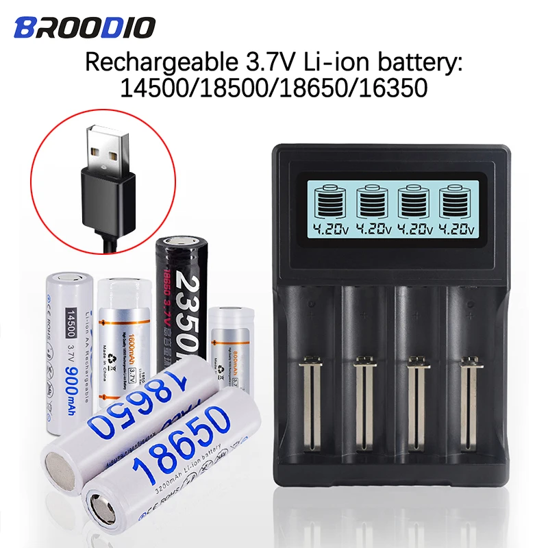 

4-Slots USB LCD Intelligent Charger For 14500 18650 26650 16340 Rechargeable Battery Smart Chargers 3.7V Lithium Battery Charger