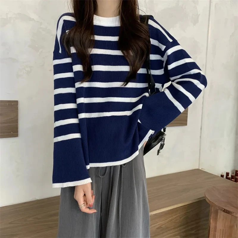 

Yasuk Autumn Winter Casual Pullover Women's Girl Simple Shirt Student Striped
