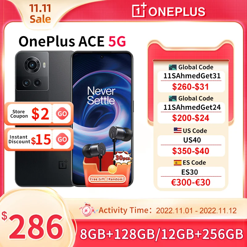 Tanie Globalny Rom OnePlus ACE 5G MTK Dimensity 8100 MAX 8GB128GB Smartphone 150W Szybkie ładowanie 120Hz AMOLED Telefony Komórkowe Potrójna Kamera