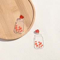 qm lovely funny transparent bottle red heart acrylic earrings for women glitter simple dangle earrings female fashion jewelry