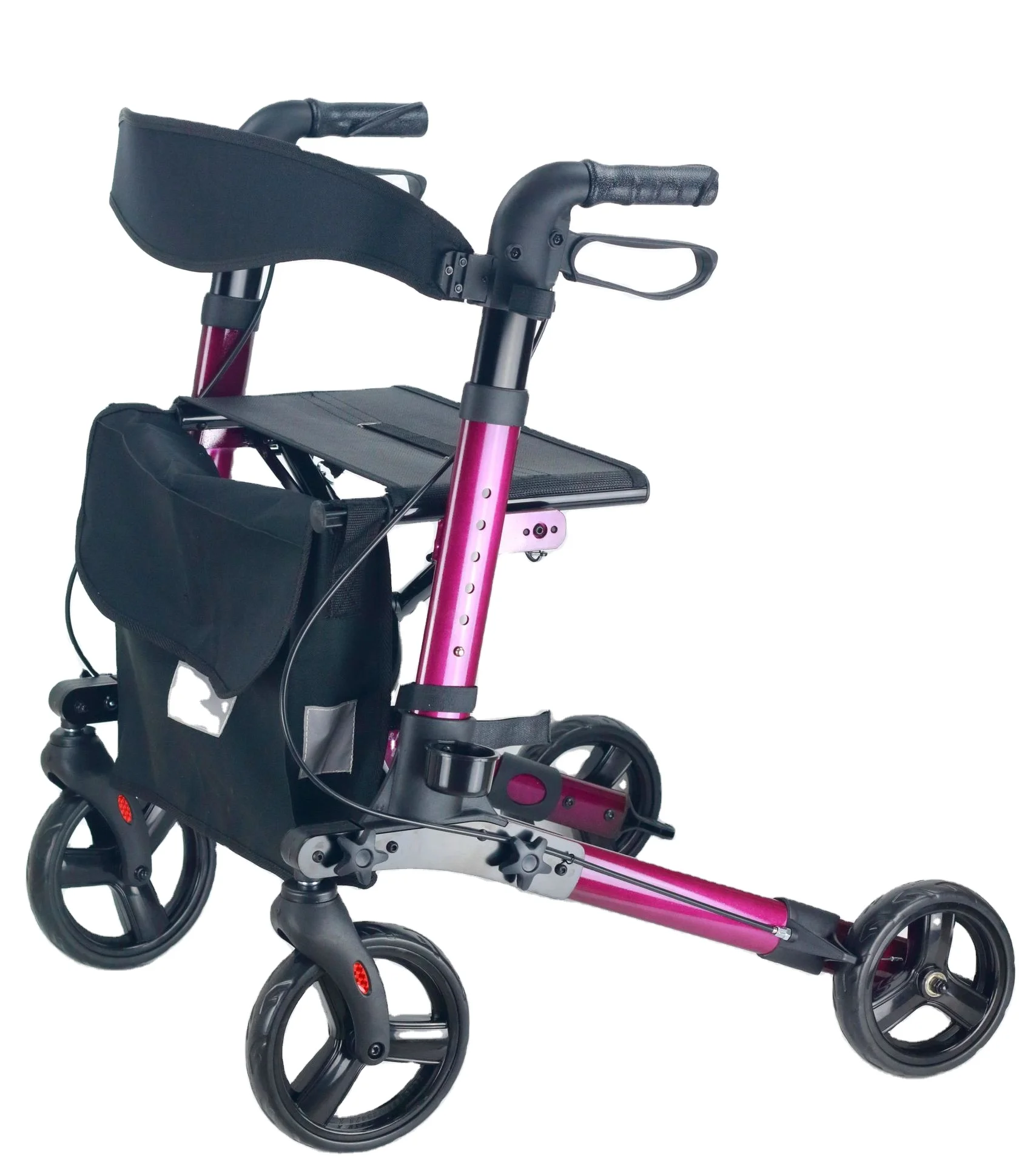 

Medical Mobility Aids Rollator Walker Height Adjustable Quick Folding Walker Stylish Health Care Product With Shopping Bag