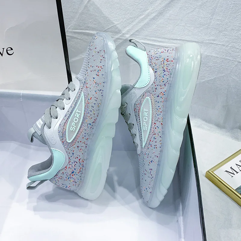 Luminous Flying Woven Sneakers Women's 2022 New Korean Version of Running Shoes Women's Ins Breathable Casual Walking Footwear