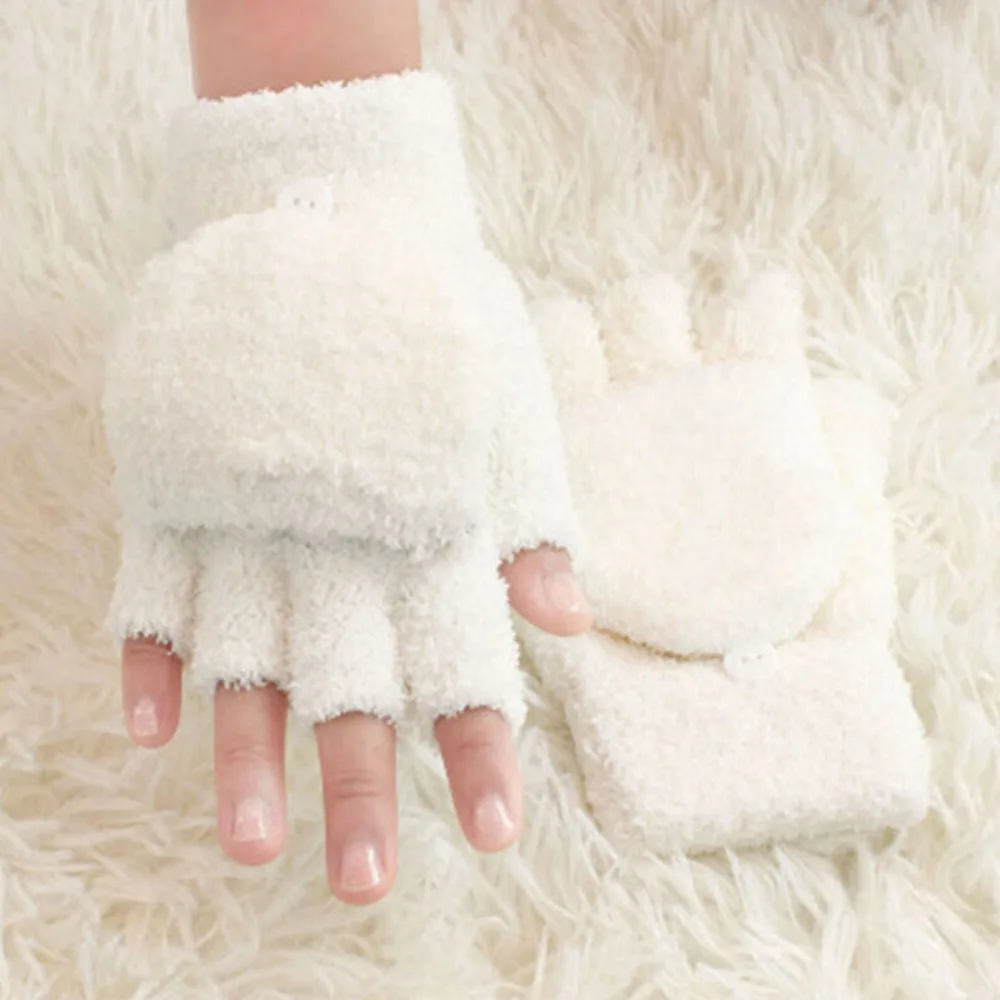 

Warm Outdoor Winter Flip Cover Fingerless Gloves Fleece Mittens 2 in 1 Half Capped