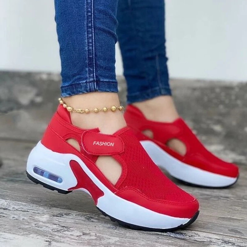

2021 Women Fashion Vulcanized Sneakers Platform Solid Color Flats Ladies Shoes Casual Breathable Wedges Ladies Walking Sneakers