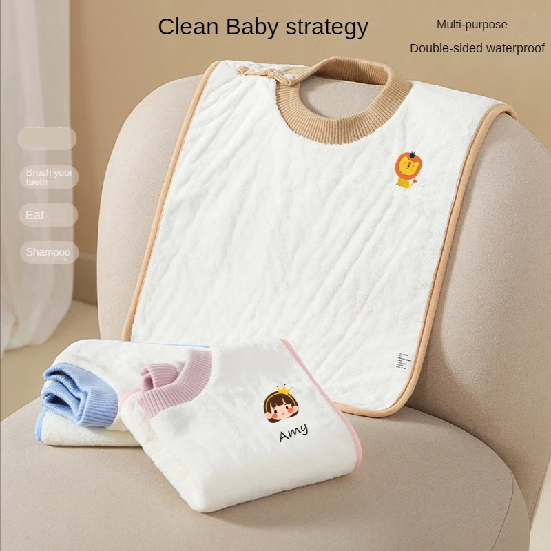 

Baby Bibs Children's Wash Towels Kindergarten Kids Meals Feeding Cloth Cartoon Coral Fleece Bib Maternal and Infant Supplies