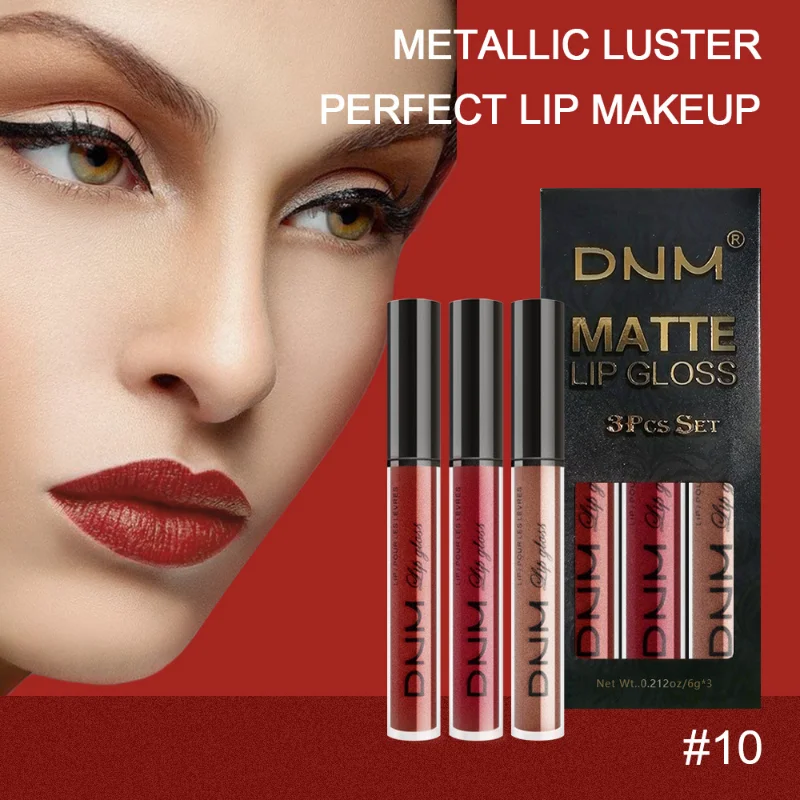 

Mate Lip Gloss 3pcs Set Vibrant Color Wearsup To 24hour Waterproof and Durable High Pigmented Lips Kit Easy To Remove