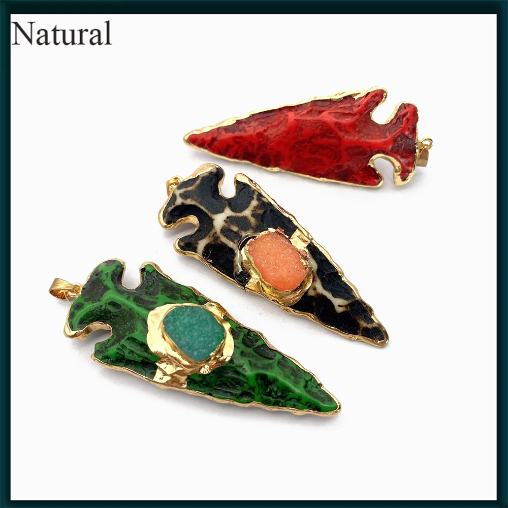 

1pcs Cone Resin Cow Bone Pendant 28x73mm Vintage Inlaid Natural Stone Agate Pendant for Jewelry DIY Necklace Jewelry Accessories