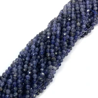 cordierite natural stone necklace bead 6mm faceted round charms beads for jewelry making earrings bracelet diy accessories 38cm