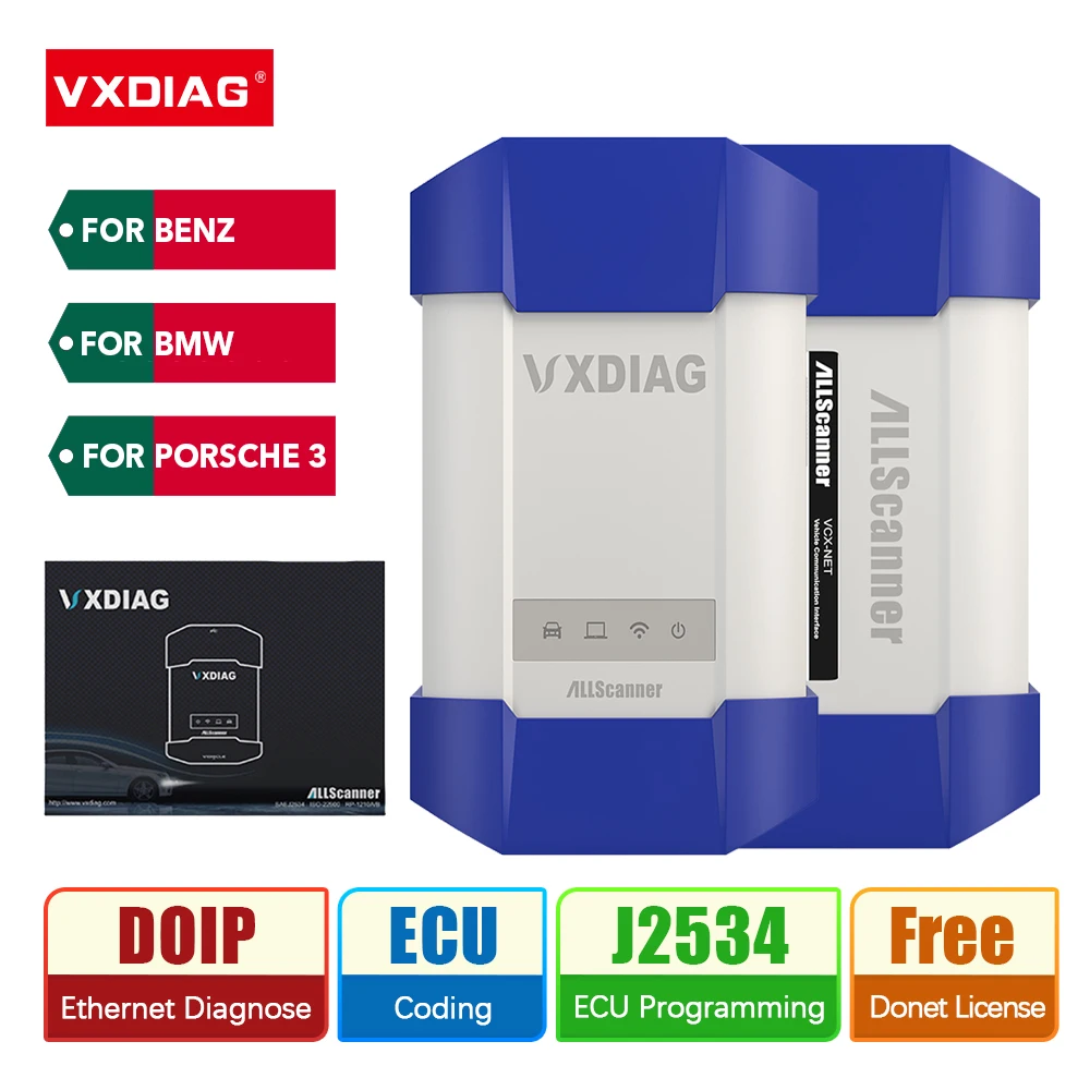 Автомобильный диагностический сканер VXDIAG, OBD2 DoIP, для BMW, Benz, Porsche 3, считыватель кодов, программирование J2534, услуги кодирования ECU
