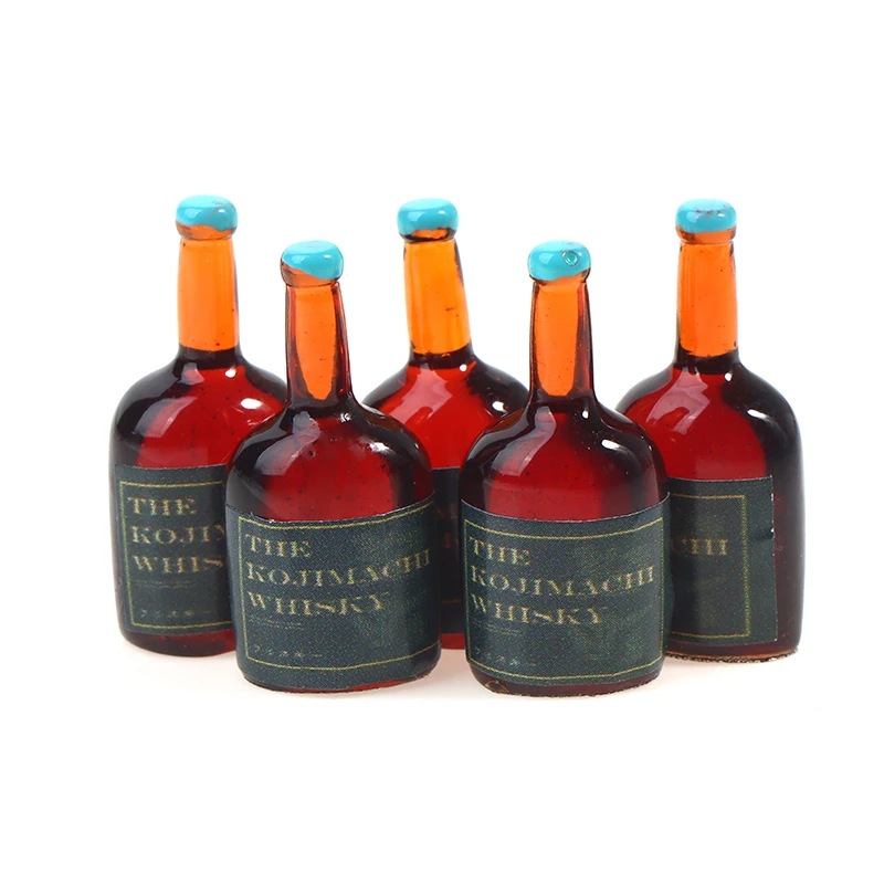 

5pcs 1/12 Dollhouse Miniature Simulation Wine Bottle Model Kitchen Decor Toys pretend play toys simulation food doll house