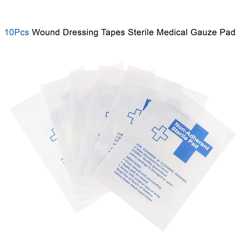 

10Pcs Waterproof Gauze Pad Non-adherent Pad First Aid Kit Wound Dressing Tapes Sterile Medical Gauze Pad