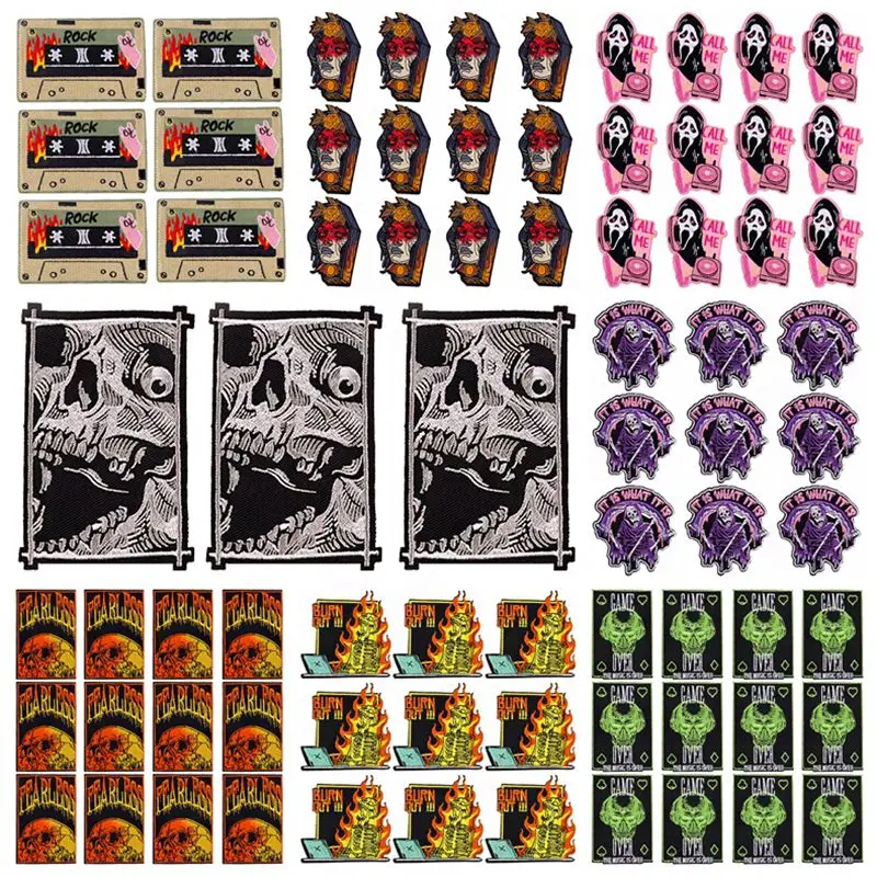 

10 шт., вышитые нашивки в стиле панк/скелета