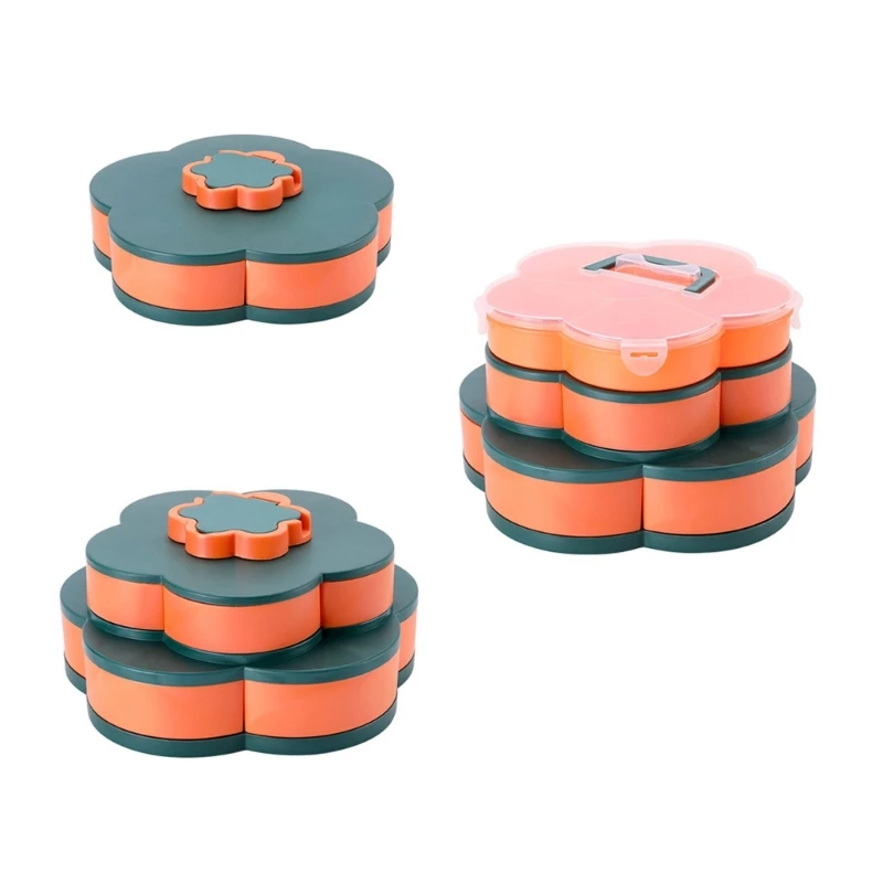 

1/2/3 Tier Rotatable Dried Fruit Storage Box with Lid and Handle Portable Snacks Organization for Chocolate Candy