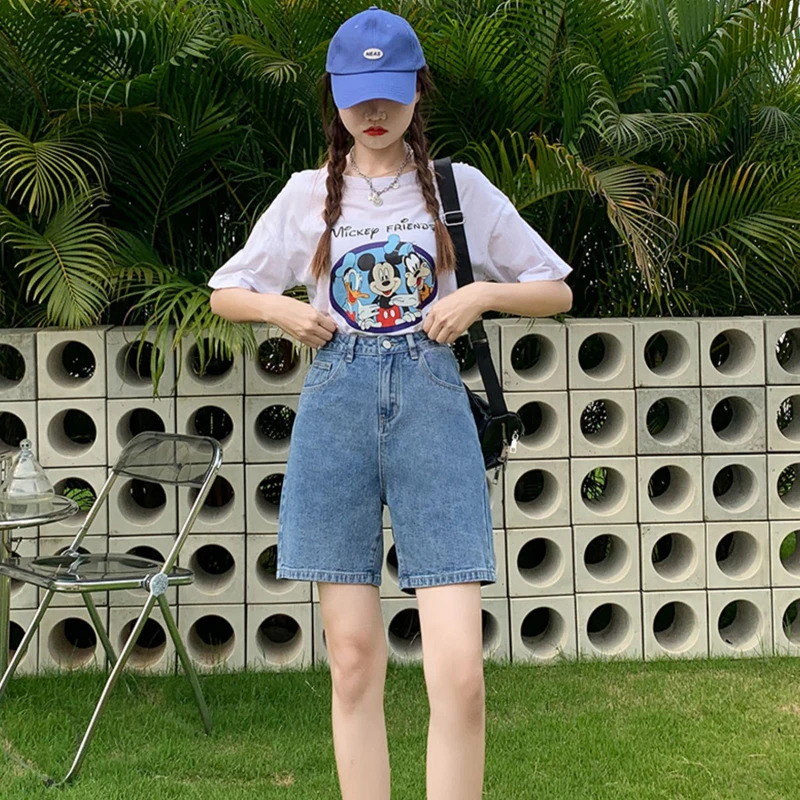 

Y2k Summer Jeans Shorts Women 2023 Baggy Female Denim Knee Length Pants Vintage Blue Wide Leg Straight Jean Short Korean Fashion