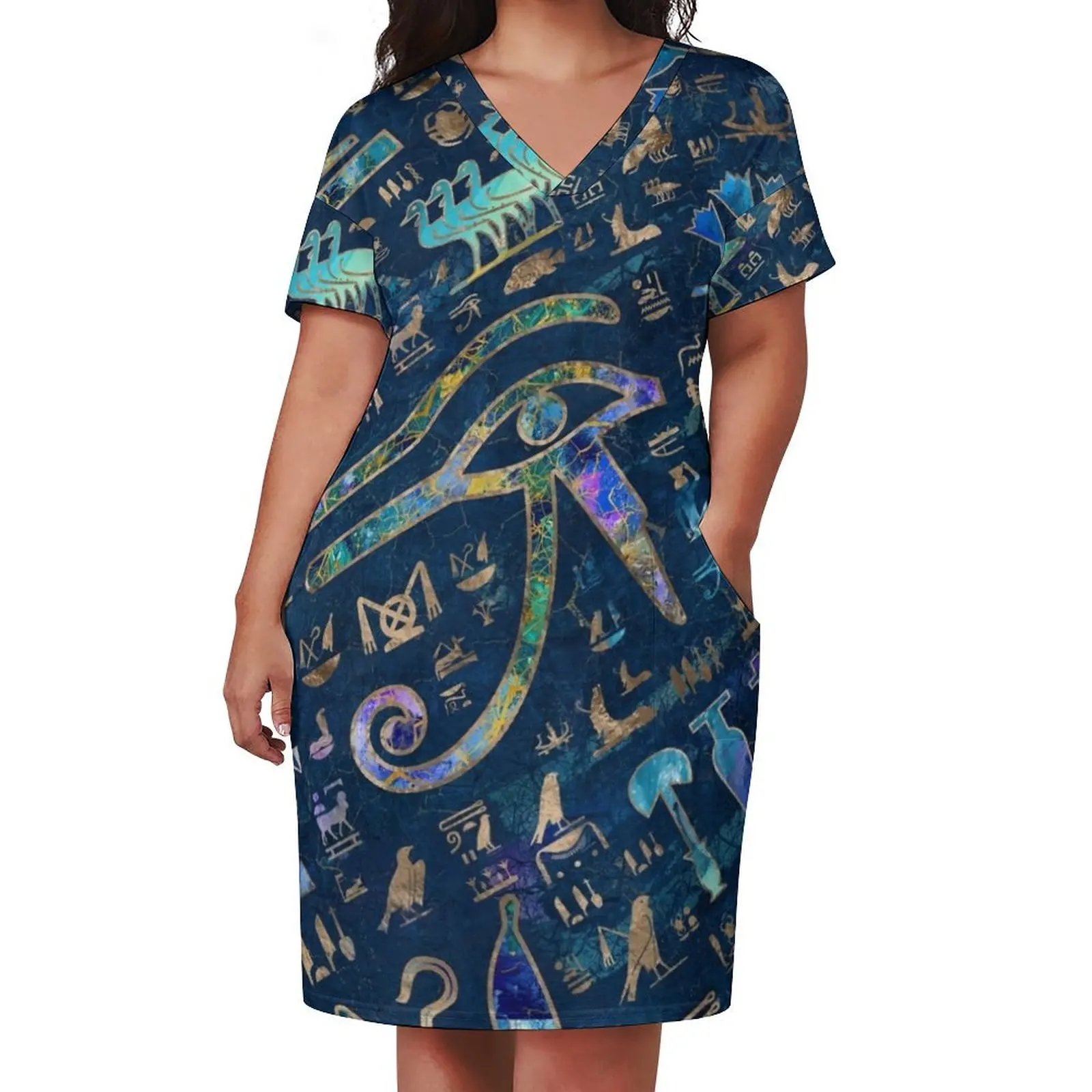 Египетские иероглифы смешанная текстура абстрактное свободное платье с