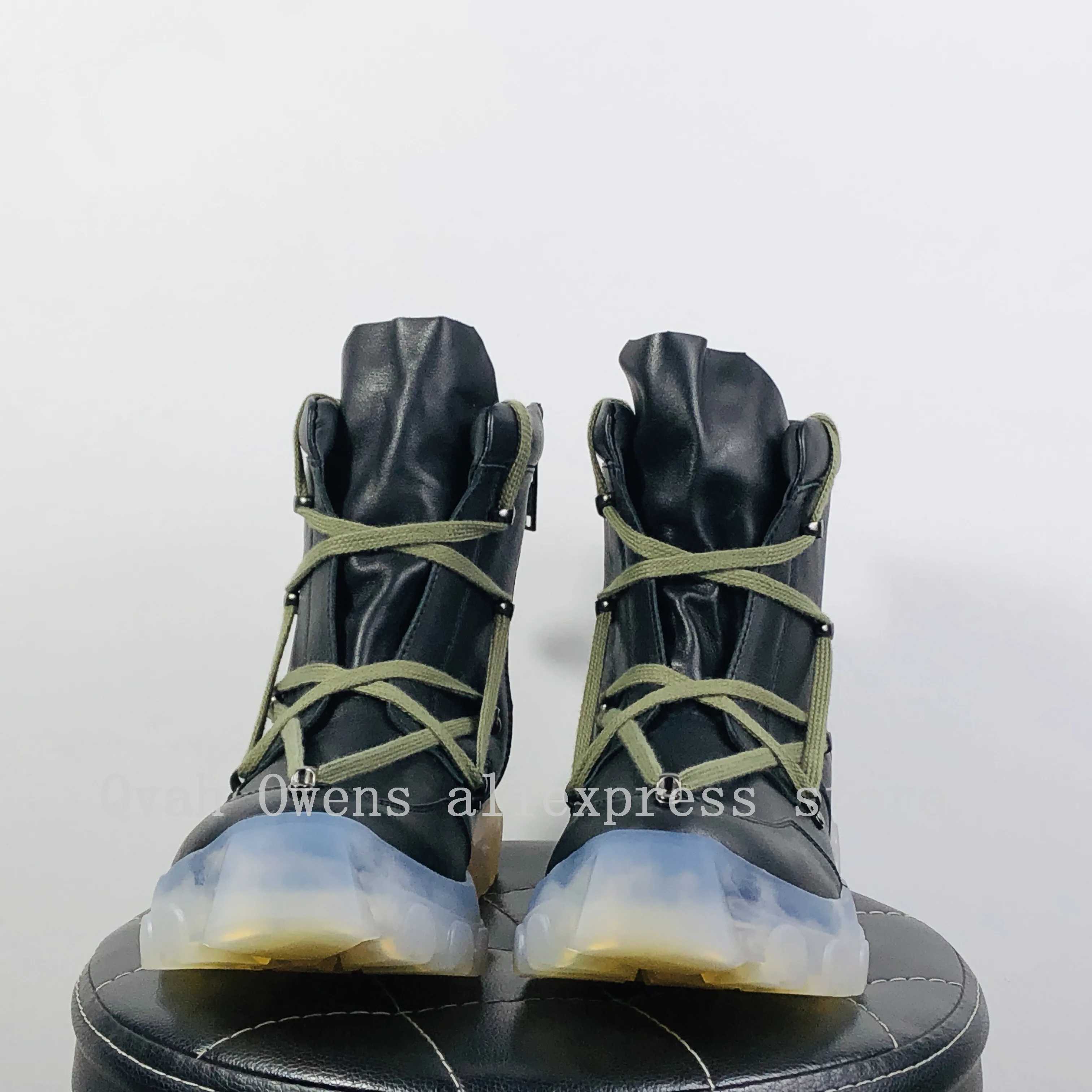 Фото Qwa Owens Shoes Мужские повседневные ботинки из натуральной кожи Роскошные женские кроссовки на шнуровке на молнии High Street Осенние черные туфли на плоской подошве №2