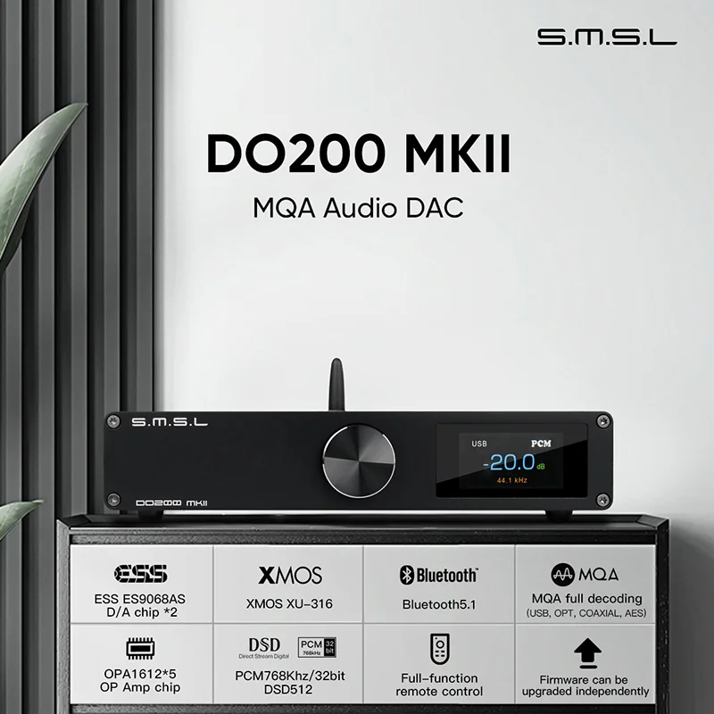 Фото Аудиодекодер SMSL DO200 MKII с 2-мя чипами ЦАП ES9068AS, XU316, USB, оптическим, коаксиальным, AES/EBU, I²S, Bluetooth входом и пультом дистанционного управления №2