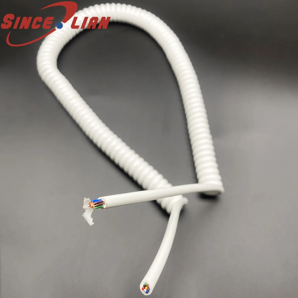 

8-core White Spring Wire OD 5MM Shiny PU Pure Copper Wire Flexible Signal Spiral Cable Stretch 1m 2m 3m 4m 5m 6m 7m 8m