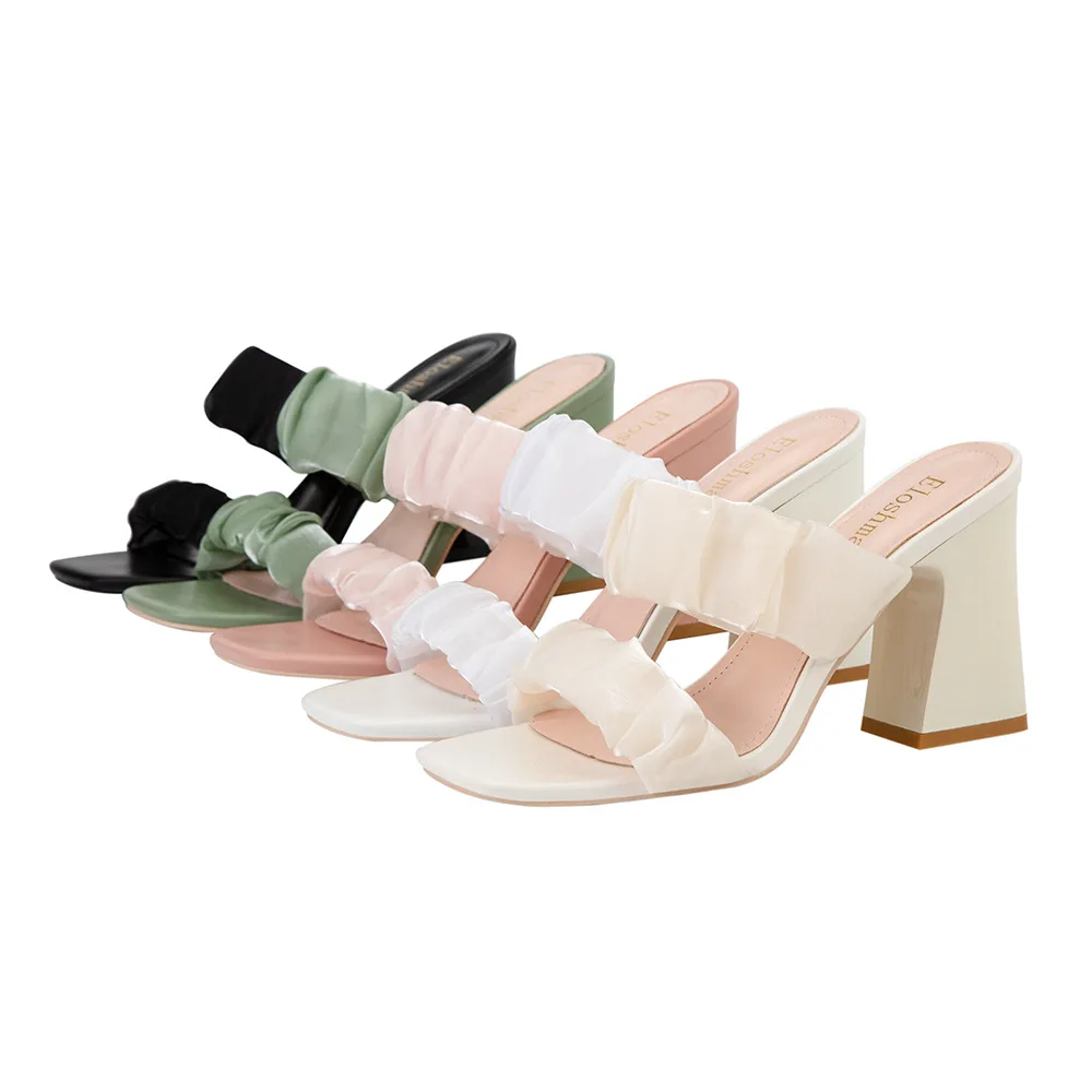 Women Simple Solid Color High Shoes Heels Sexy Square Toe Chic Slippers Open Toe Chunky Heel with Transparent Outdoor Sandals